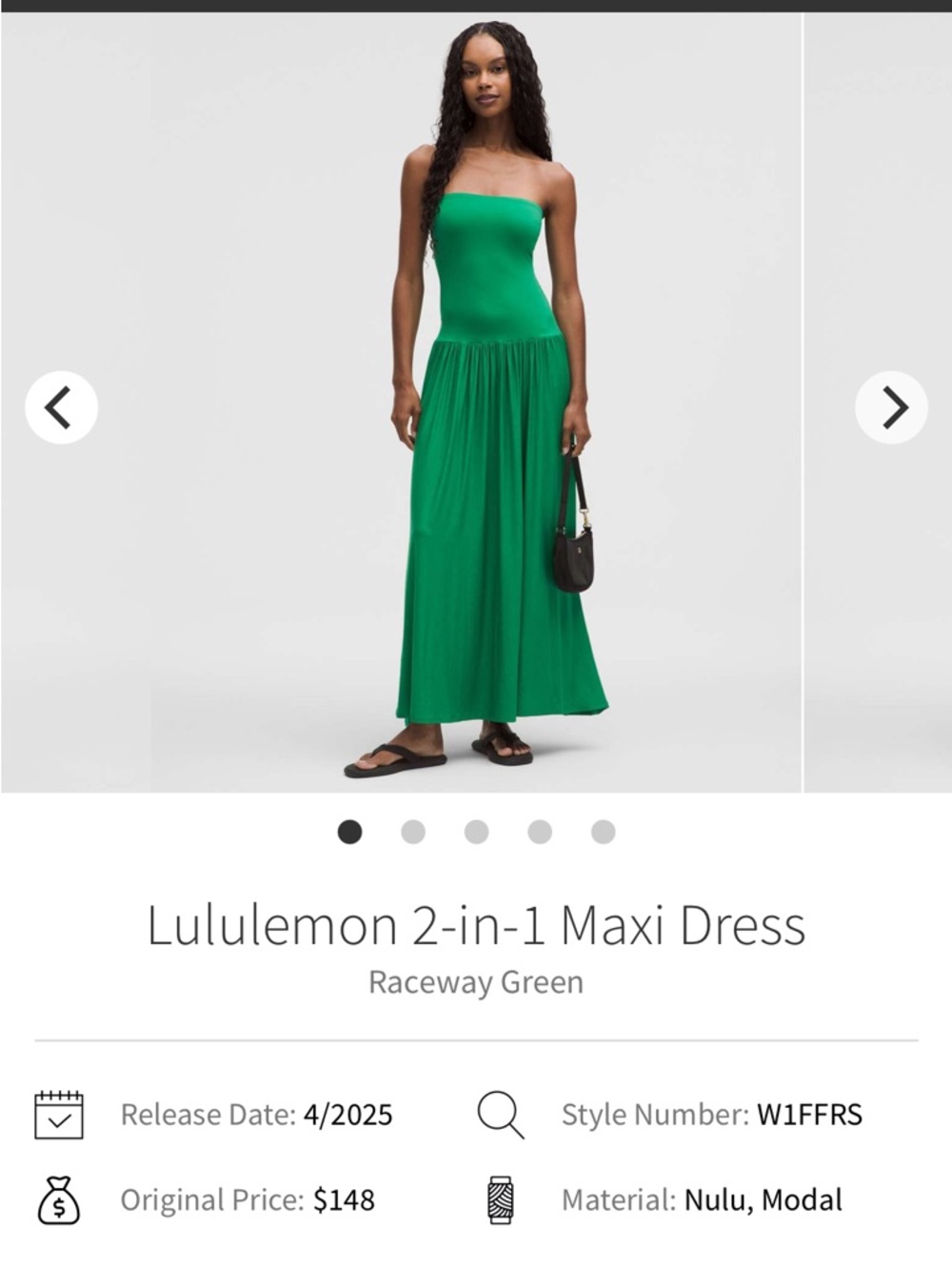 Lululemon 2-in-1 Strapless Maxi Dress - Raceway Green